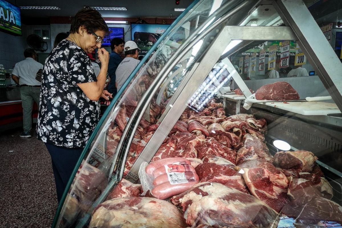 ACOMPAÑA CRÓNICA***AME1624. BUENOS AIRES (ARGENTINA), 13/01/2020.- Una mujer mira este lunes una vitrina de una carnicería en la ciudad de Buenos Aires (Argentina). El consumo de carne vacuna en Argentina, uno de los países con mayor tradición carnívora, ha caído al nivel más bajo en una década, consecuencia no solo del avance de los consumidores ’veggies’, sino principalmente por la pérdida del poder adquisitivo por la crisis económica que vive el país desde 2018. El tradicional asado de los domingos se transformó en una versión más magra y económica, en el que la carne vacuna ya no tiene la exclusividad y comparte parrilla con el pollo y el cerdo y, por qué no, también con verduras asadas. EFE/Juan Ignacio Roncoroni