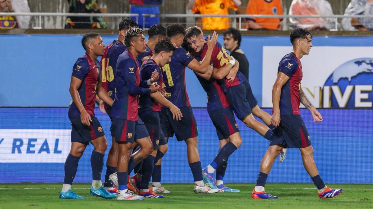 Los jugadores del Barça celebrando un gol ante el City