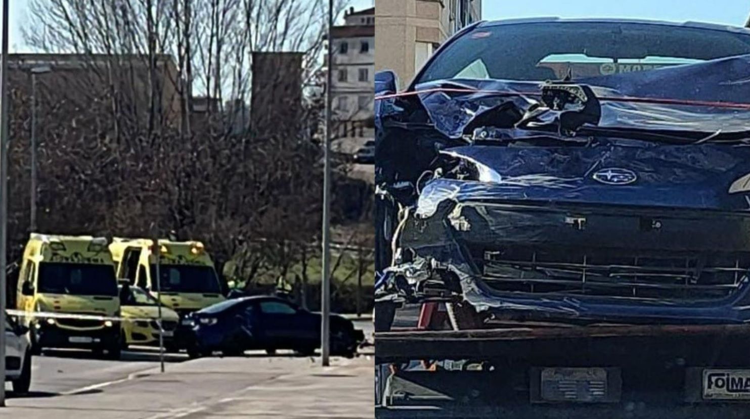 A la izquierda, la imagen después del accidente. A la derecha, el estado en el que ha quedado el coche siendo transportado por la grúa