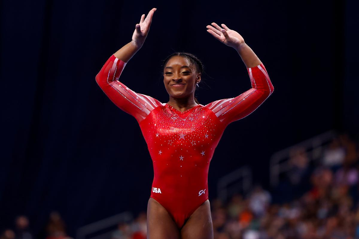 Simone Biles at the U.S. Women's Olympic Gymnastics trials in St Louis