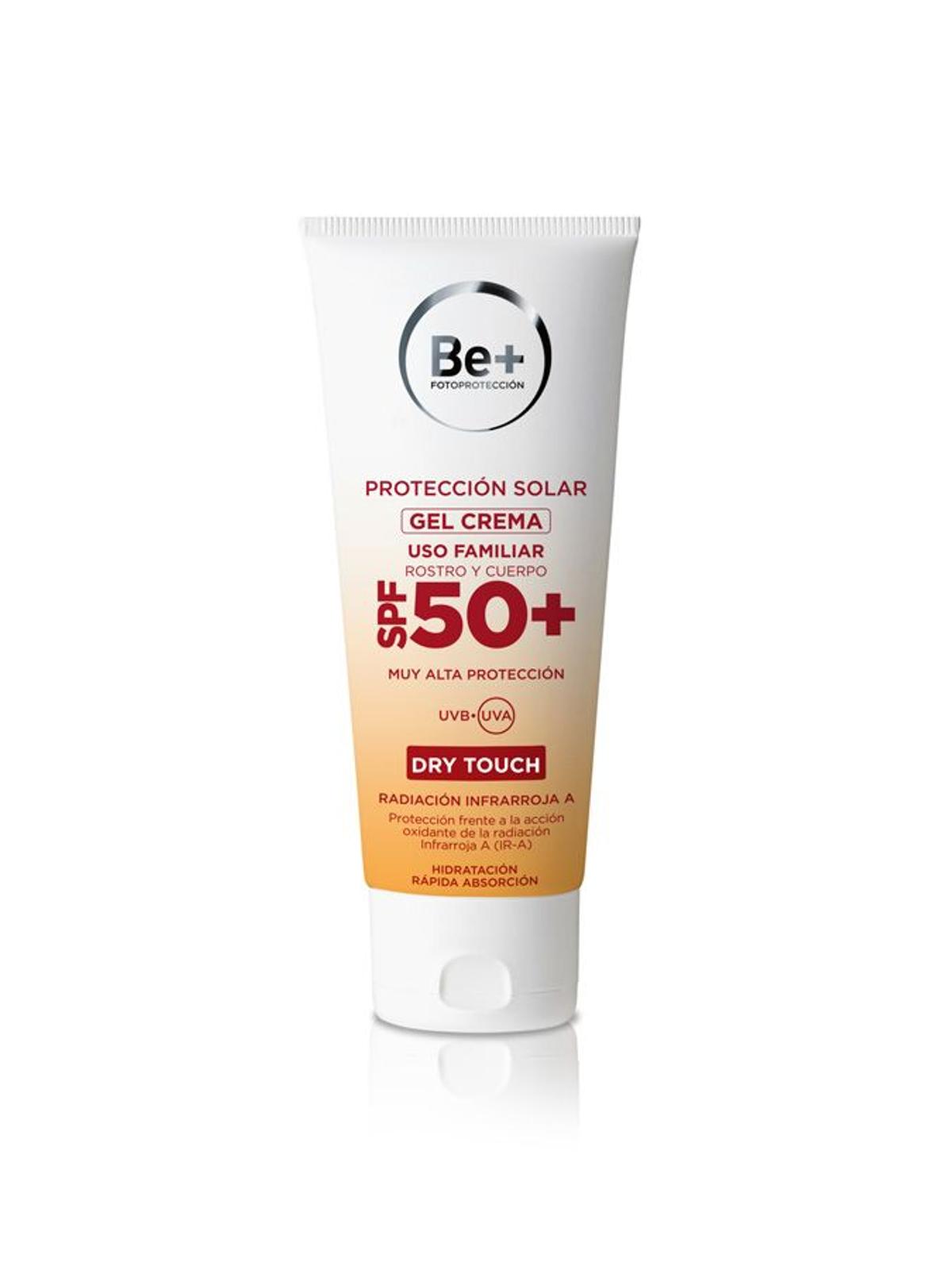 8. Gel crema para rostro y cuerpo SPF50+, de Be+
