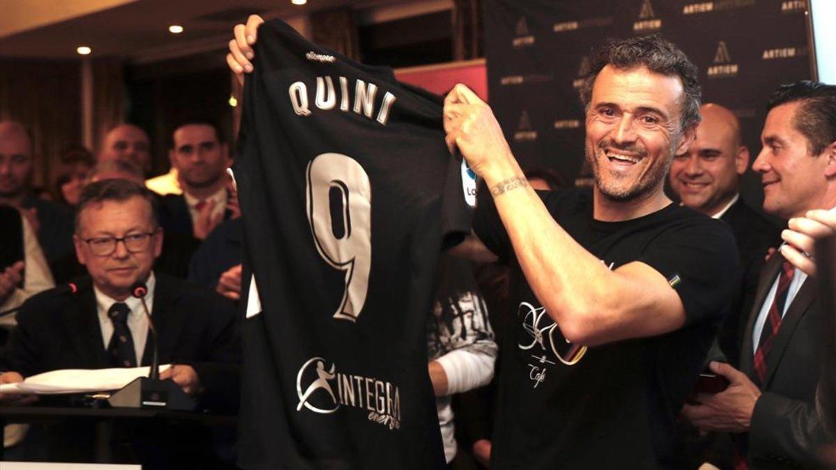 Luis Enrique, en la entrega del Trofeo Quini en Gijón