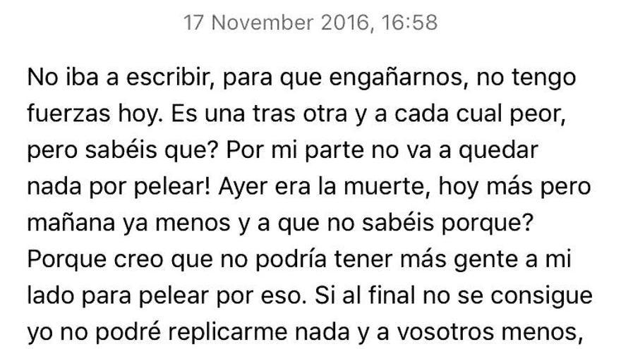 Mensaje de agradecimiento que Cacheda colgó ayer en las redes.