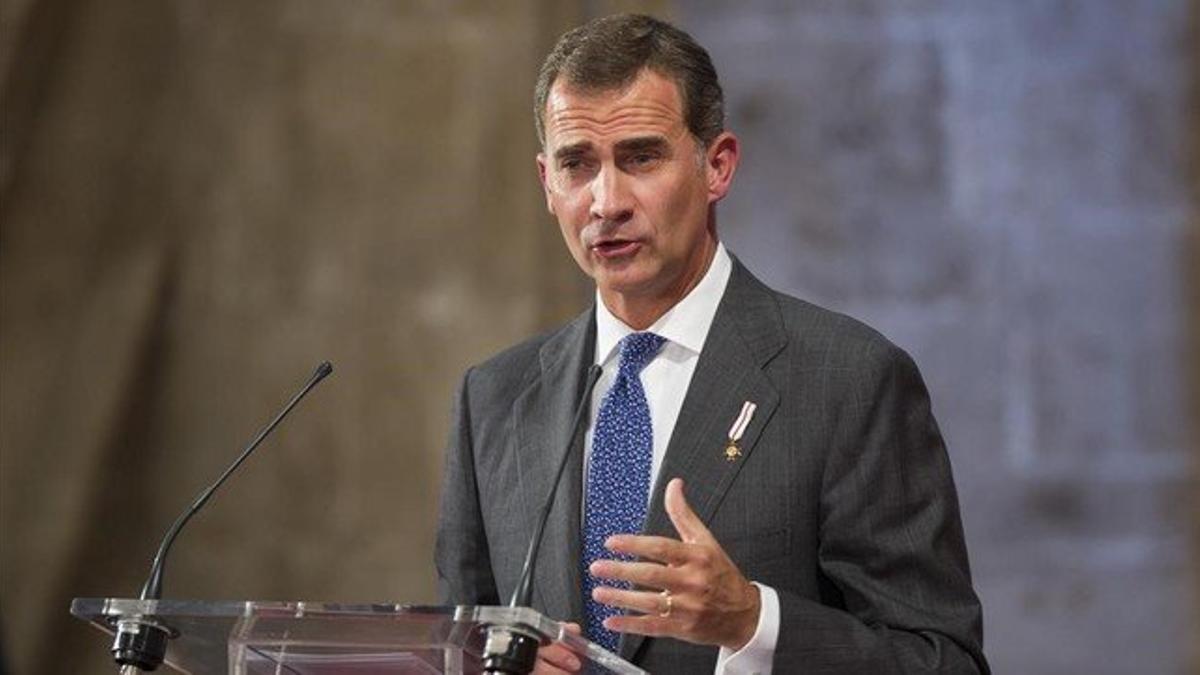 Felipe VI, durante su intervención en la entrega de los premios Jaime I en Valencia