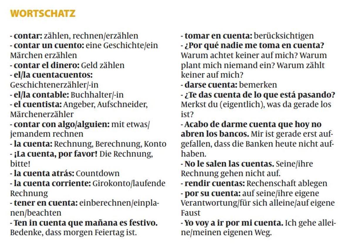 Der Wortschatz zum Thema.