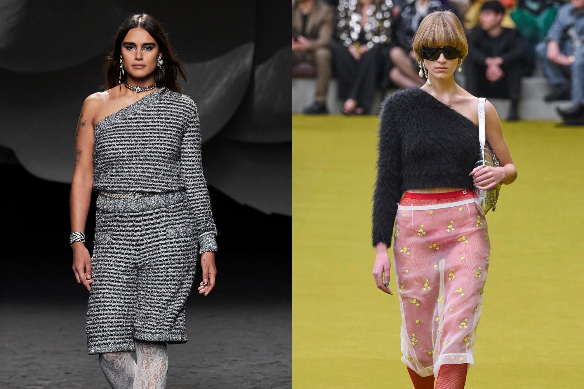 El top asimétrico, entre las propuestas de Chanel y Gucci.