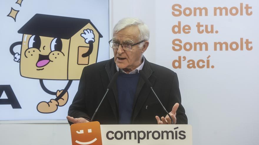 El alcalde de València y portavoz de Compromís por Valencia, Joan Ribó, presenta en rueda de prensa la propuesta de la coalición para vivienda, en la sede de Compromís, a 30 de enero de 2023