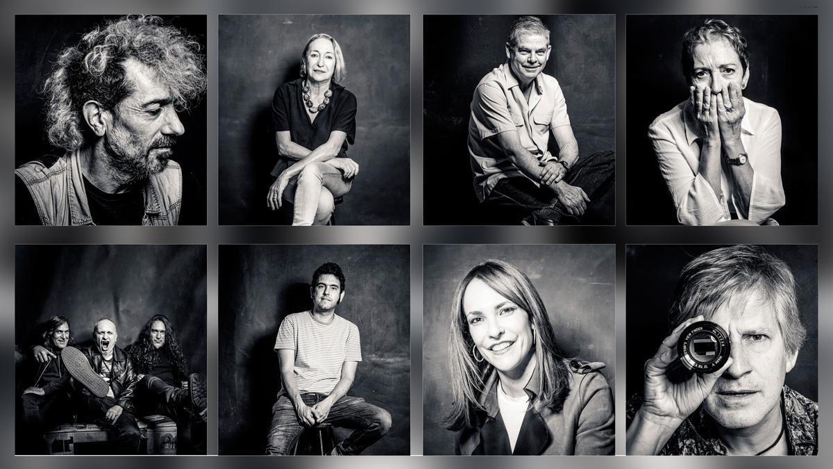 Ocho de los 476 retratos que Juan Moro ha realizado para su proyecto ‘Gente de mal vivir’: Manolo Kabezabolo, Luisa Gavasa, Ángel de Castro, María José Moreno,el grupo Las Novias, Javier Macipe, Paula Ortiz y Gaizka Urresti.
