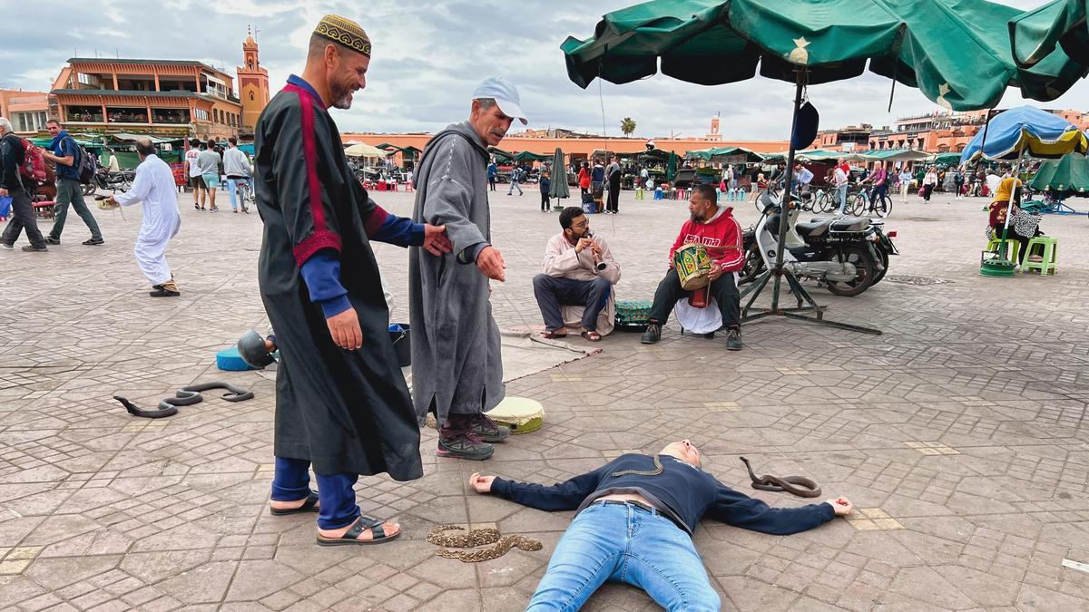 Entre serpientes en Jemaa el-Fna (Marrakech).