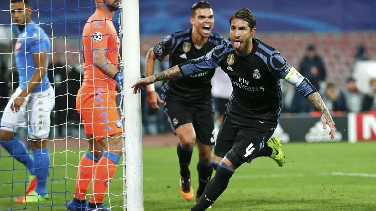 Ramos celebra su primer gol tras un saque de esquina de Kroos
