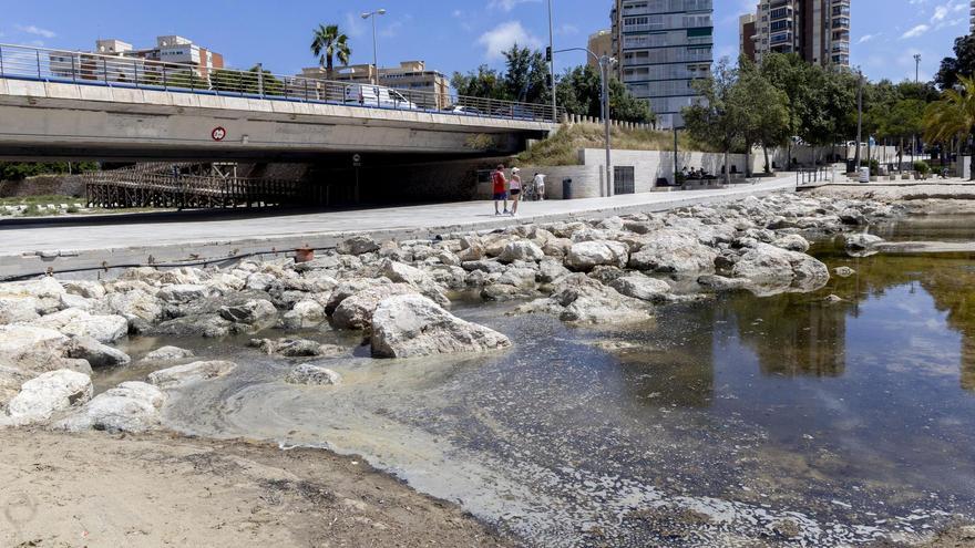 El agua estancada y los malos olores vuelven a dividir la Albufereta tras las lluvias en Alicante