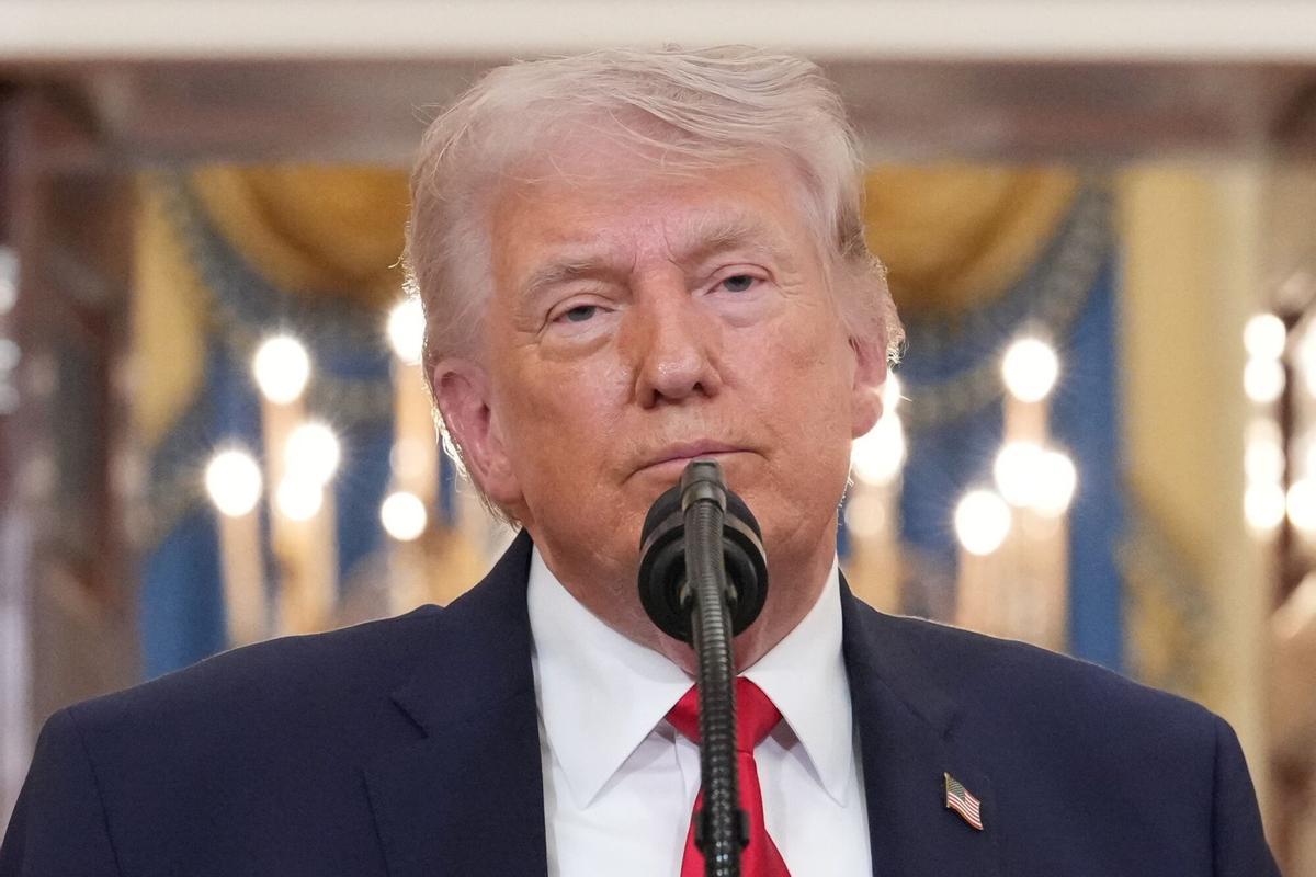 El presidente de Estados Unidos, Donald Trump, durante su discurso este 1 de abril en la Casa Blanca.