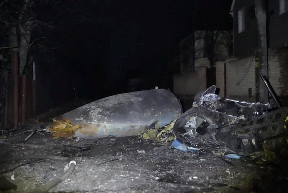 A view shows the wreckage of an unidentified aircraft in a residential area in Kyiv