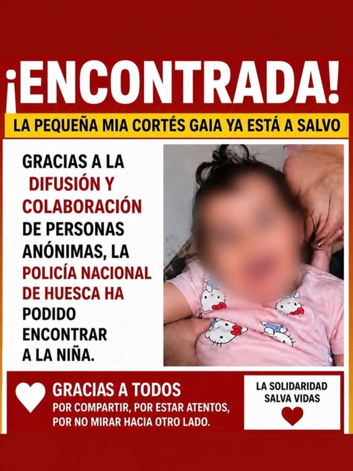 Cartel que anuncia que ha sido encontrada