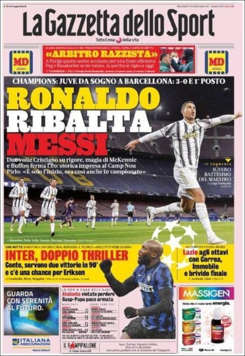 Portada GAZZETTA DELLO SPORT miércoles 9 diciembre