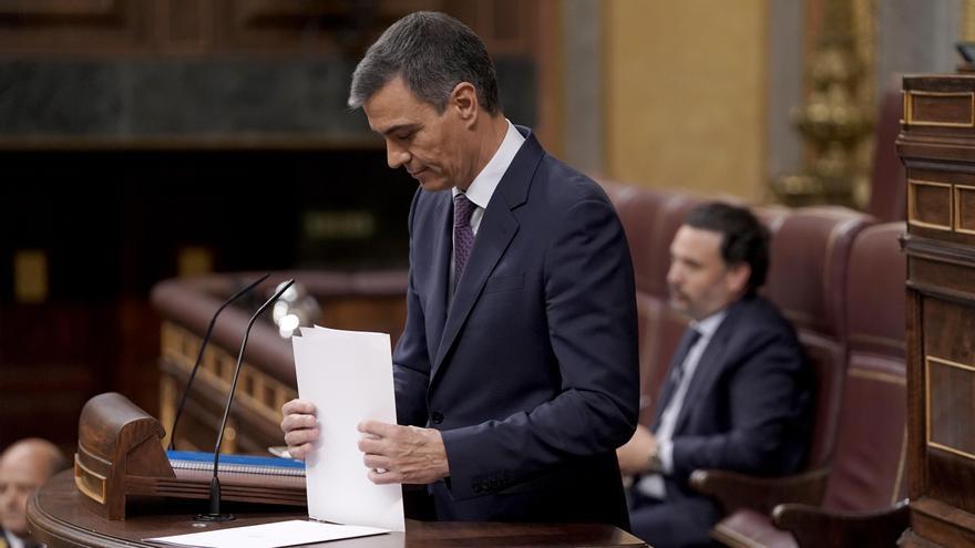 El presidente del Gobierno, Pedro Sánchez, durante su comparecencia en el Congreso este miércoles.