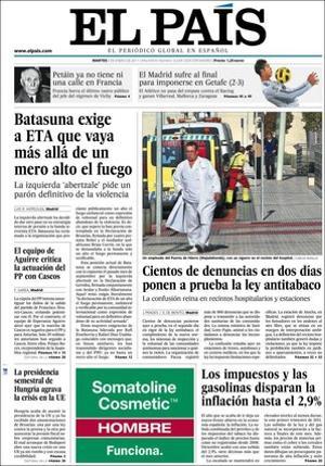 ’El País’ dóna a més rellevància en pàgines interiors a la informació que Francisco Camps (PP) obre la porta al diàleg amb Jorge Alarte (PSOE-PSV) al final de la legislatura per buscar un acord contra la crisi i per reformar el nou Estatut valencià; que CCOO i UGT demanen suspendre retallades sindicals dels governs autonòmics del PP de Madrid i Múrcia, que el viceprimer ministre xinès Li Keqiang arriba avui a Madrid per firmar contractes milionaris,que la meitat dels treballadors amb conveni col·lectiu perden poder adquisitiu; que el Congrés reparteix a entitats basques la millora del pressupost de l’Estat en R+D per a aquest 2011, i el ’mea culpa’ d’Oscar Tusquets per haver instigat als anys 60 un manifest contra la continuació de les obres de la Sagrada Família.