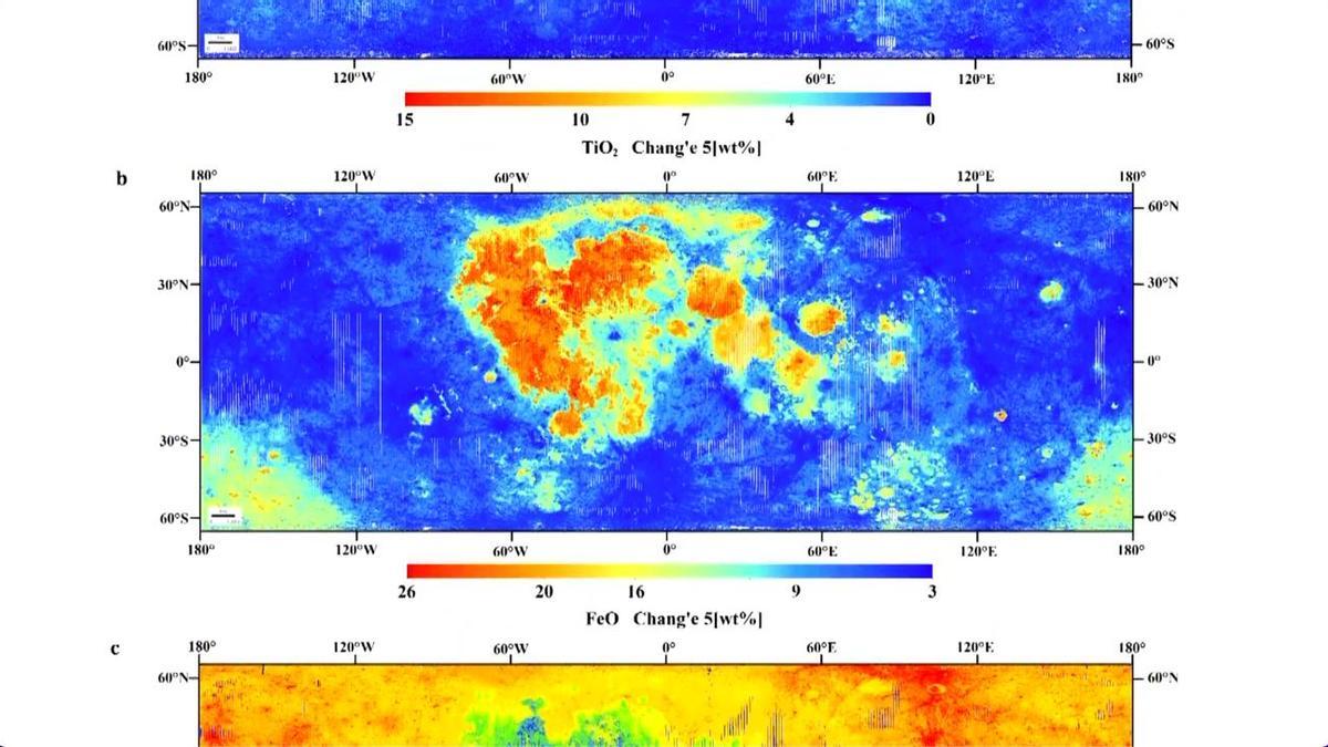 La composición química de la superficie lunar.