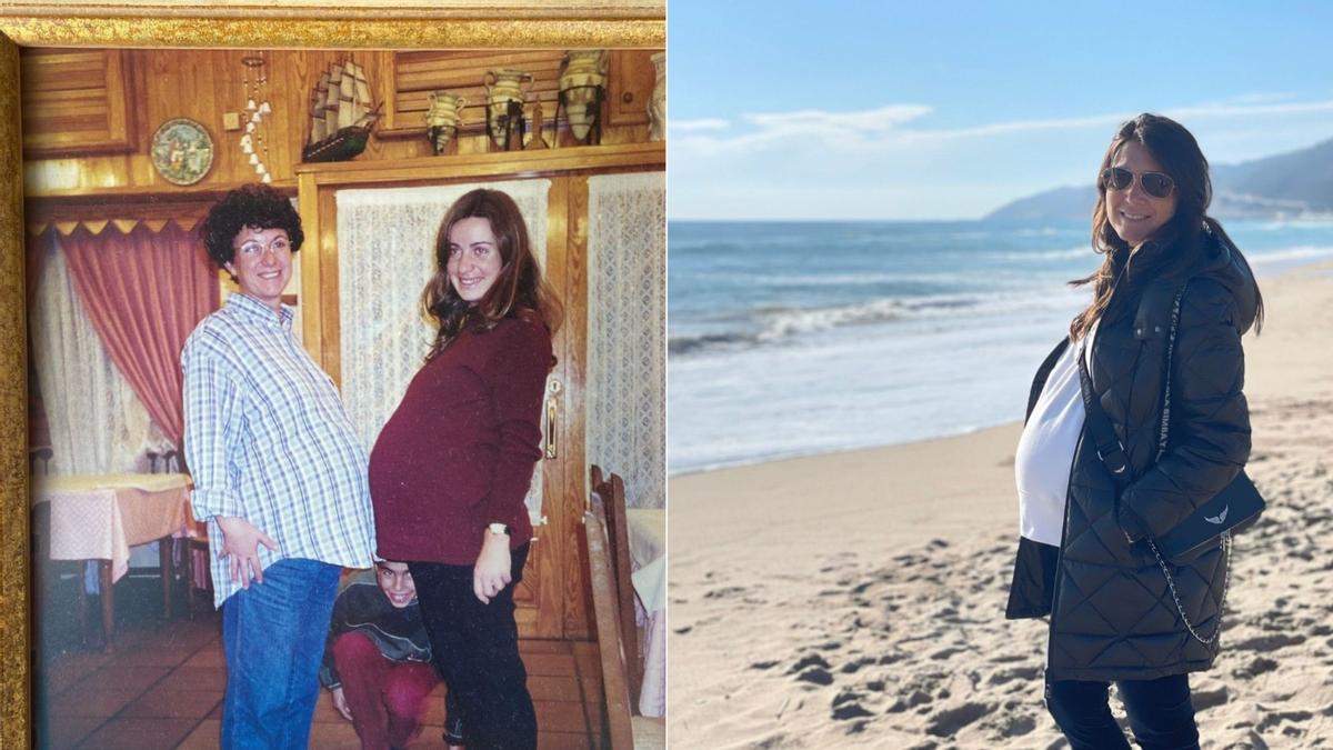 Encarna Cortés (42) junto a su sobrina (25) ambas embarazadas al mismo tiempo. A la derecha Laura, una semana antes de dar a luz.