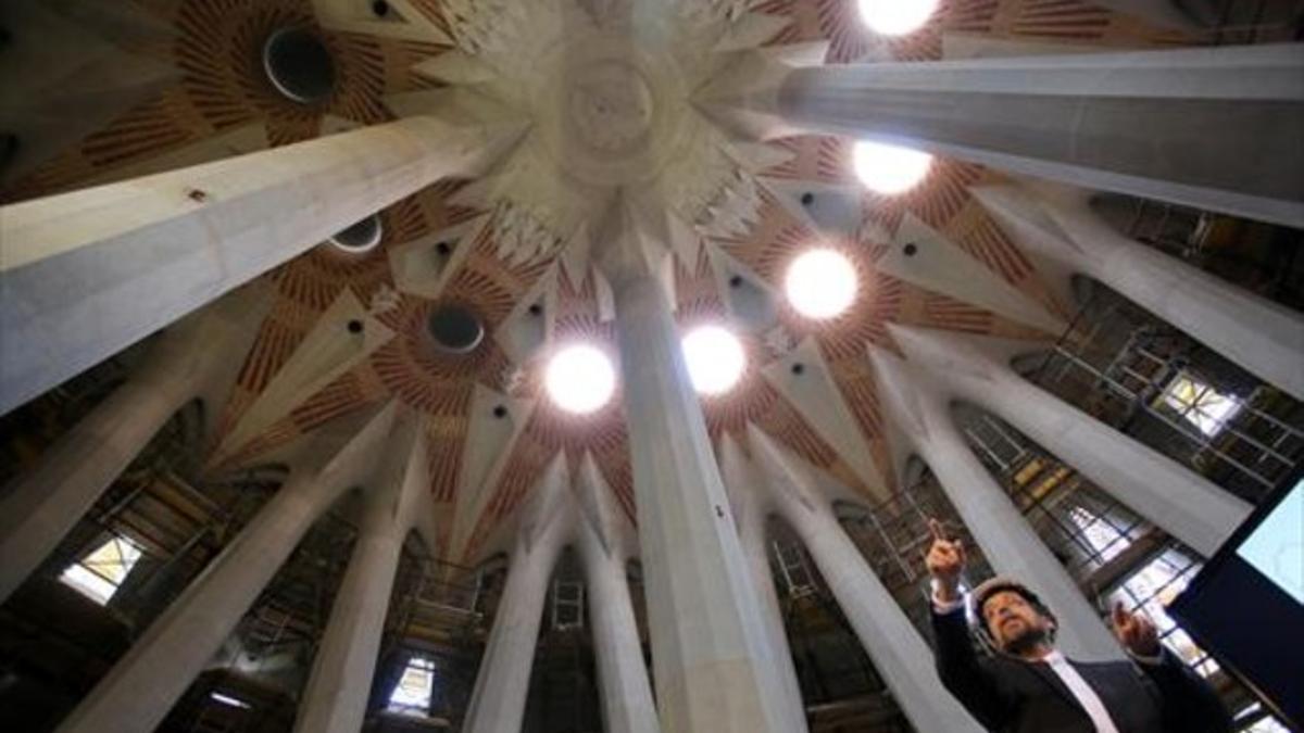 Jordi Faulí, arquitecto que dirige las obras de la Sagrada Família, ayer en la nueva sala del Crucero.
