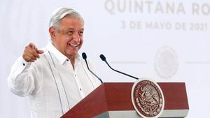 El presidente de México, Andrés Manuel López Obrador, en rueda de prensa a principios de mayo.