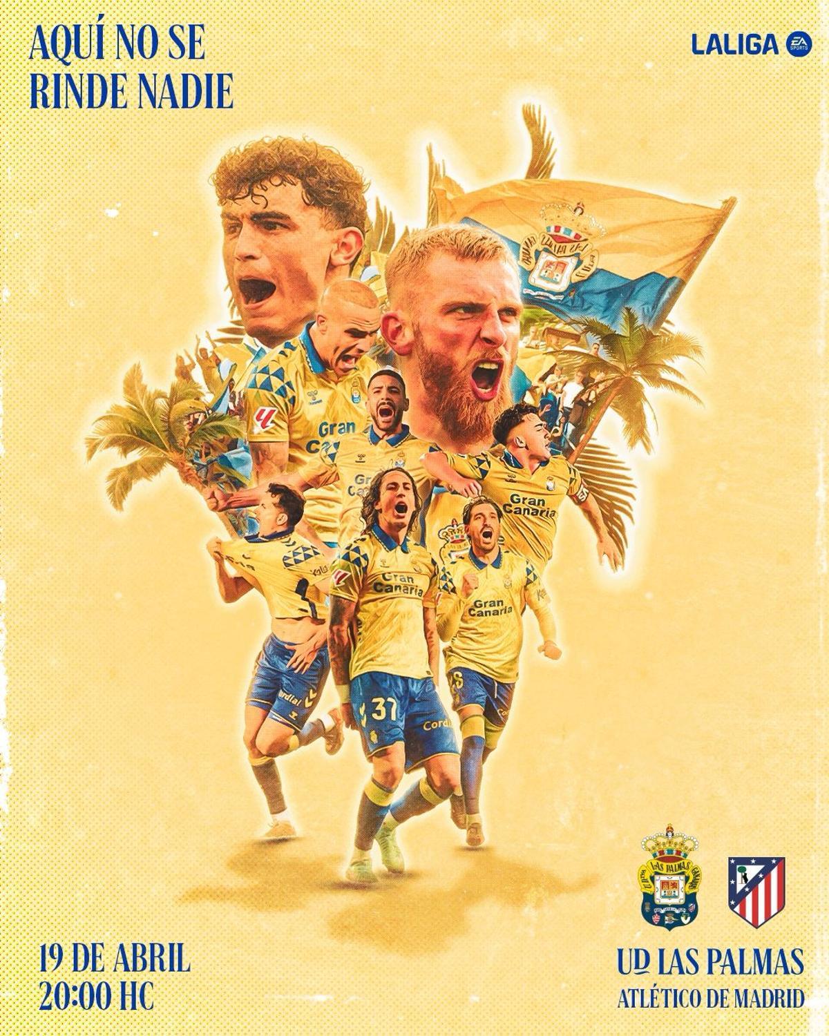 Imagen promocional del partido UD Las Palmas-Atlético, de esta noche, que fue publicado por la cuenta de red social del club pío pío.