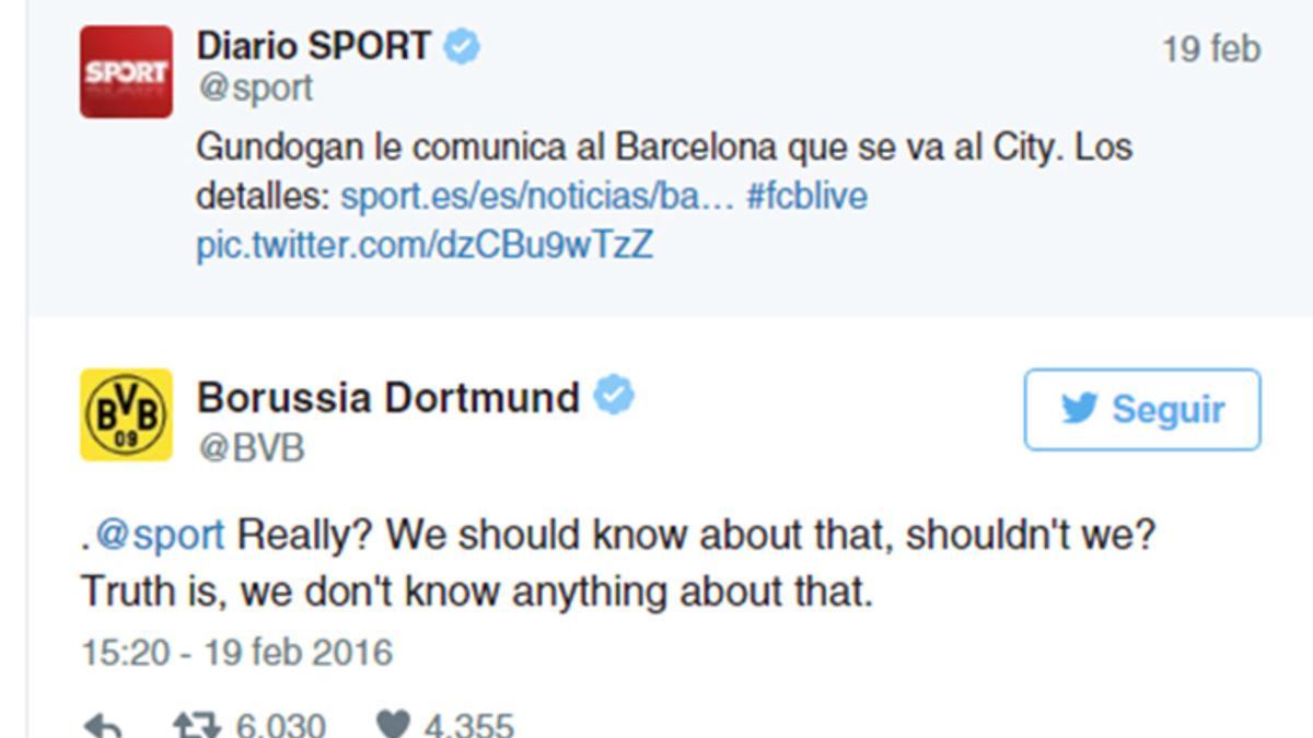 El Dortmund negó una información de SPORT... que ha terminado confirmándose