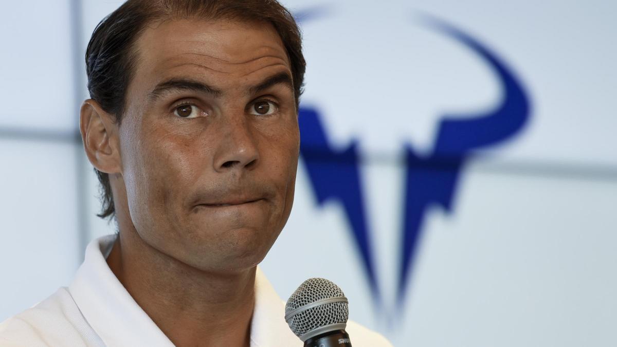 Nadal durante la rueda de prensa del pasado mes de mayo en Manacor