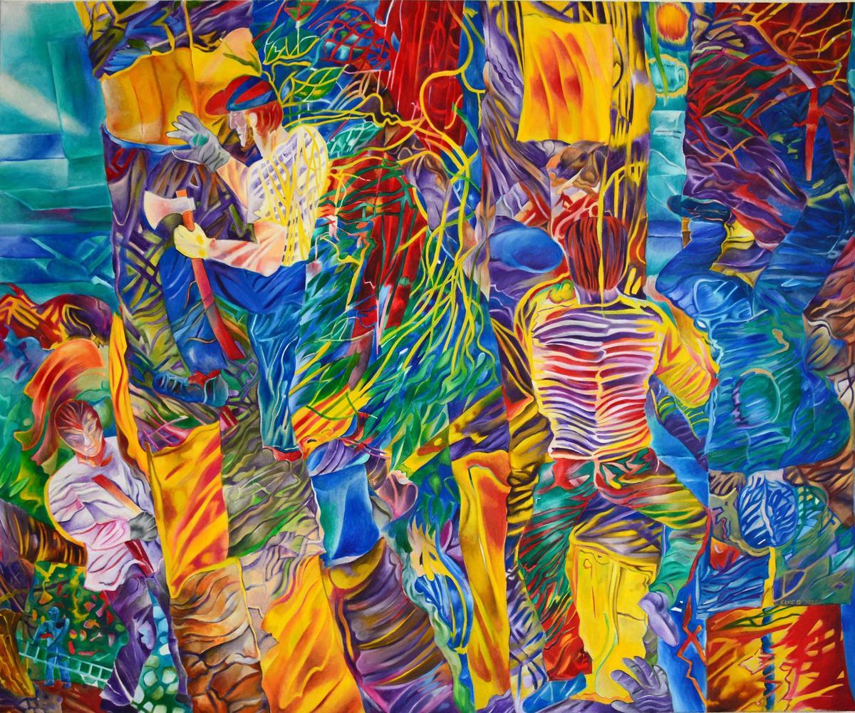 Una de les obres de l'exposició "El meu Mediterrani" de l'artista Elke Daemmrich al Castell de Benedormiens.