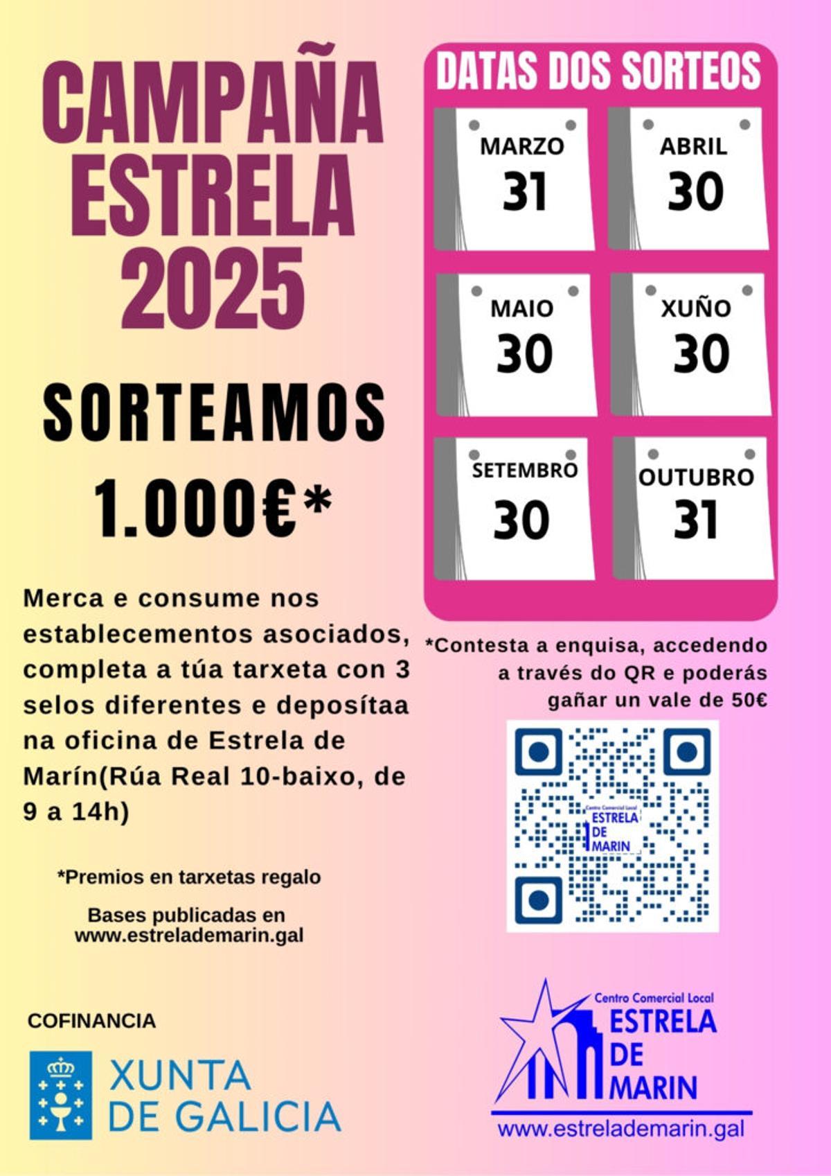 Cartel da Campaña Estrela 2025, que repartirá tarxetas regalo por valor de 150 euros ata outubro.