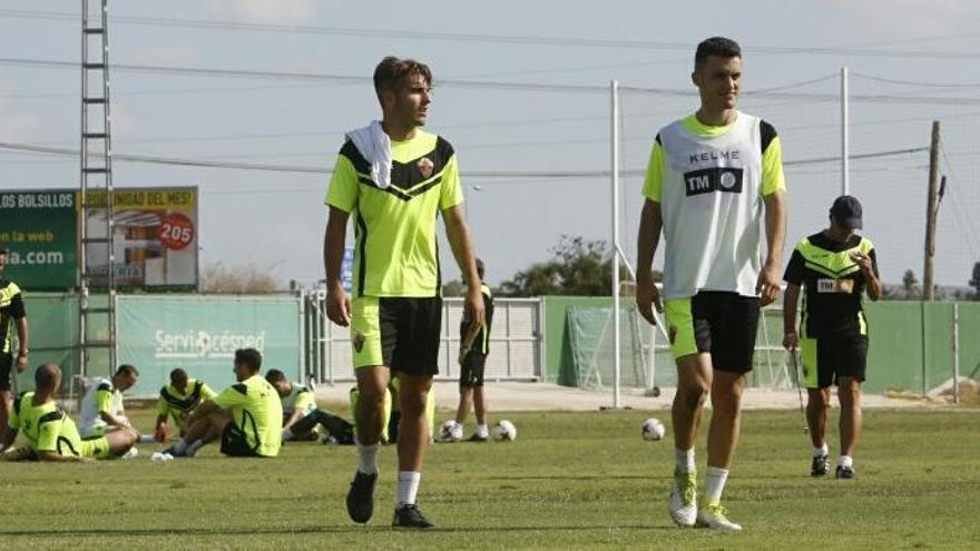 Rubén, junto a Primi, en el entrenamiento de esta mañana