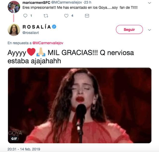 Los nervios de Rosalía en los Premios Goya