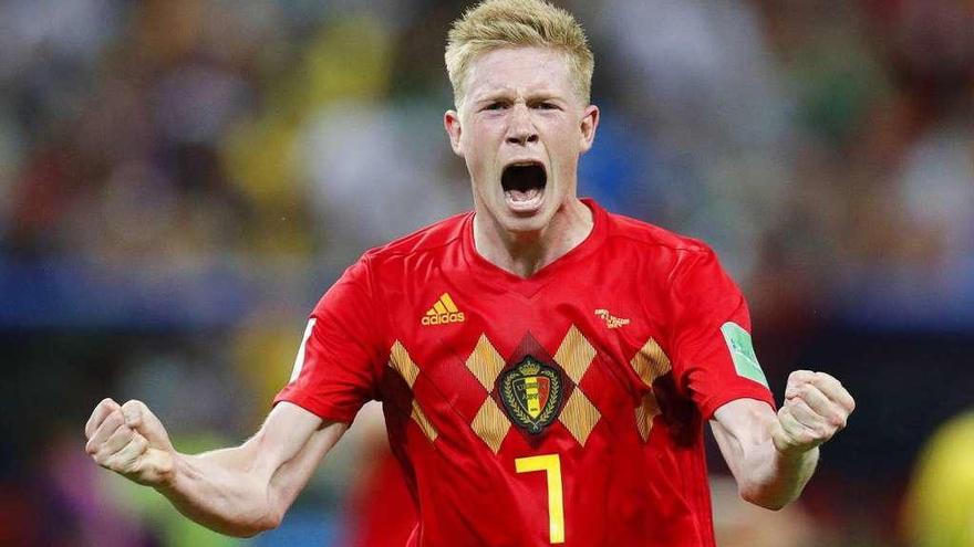 De Bruyne celebra el segundo gol de los belgas ante Brasil. // Efe