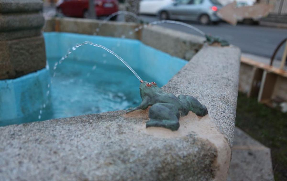 Los niños posaron ayer junto a la fuente de las ranas que llevan su nombre.   | // BERNABÉ/BÁRBARA CUIÑA