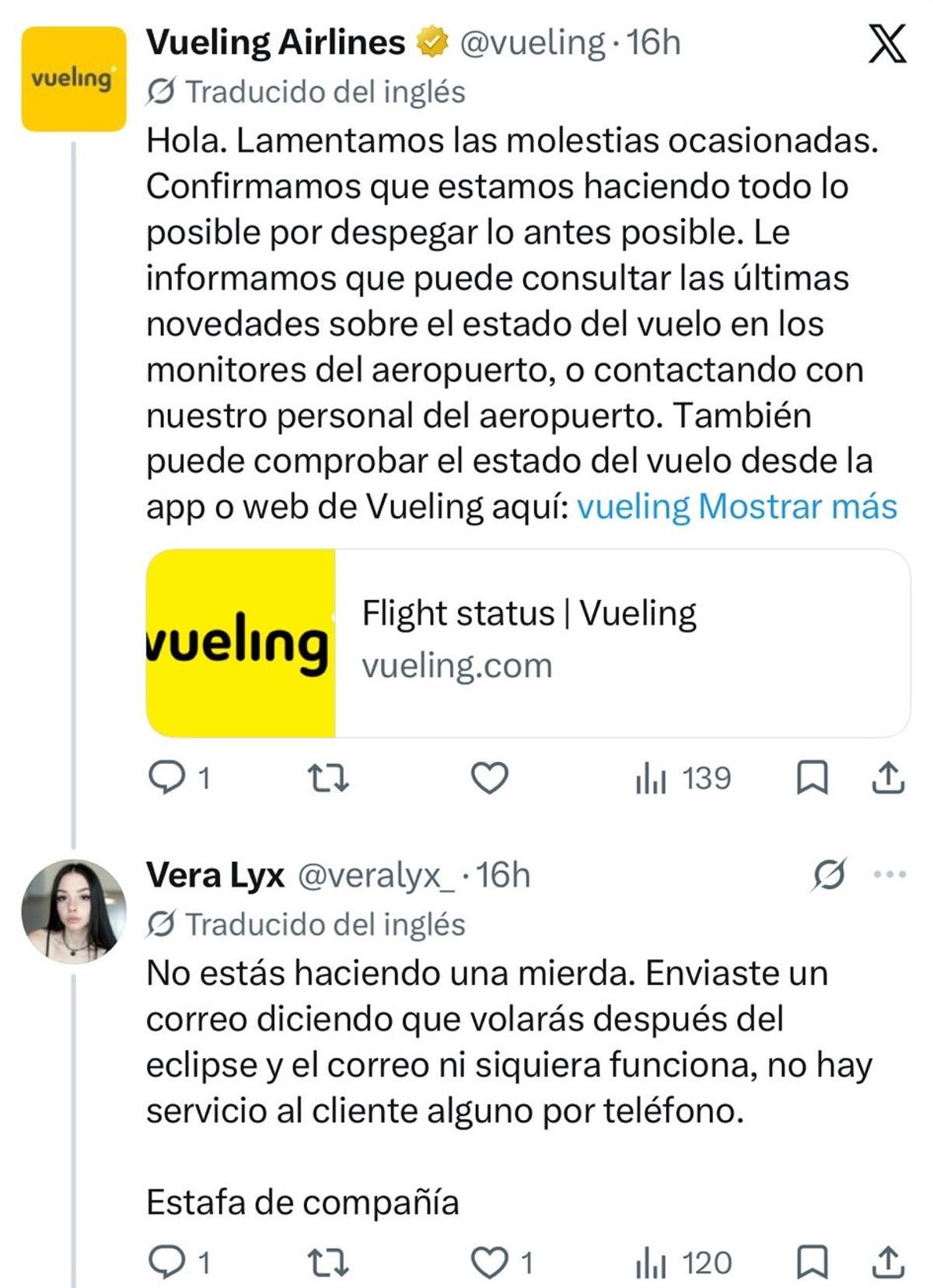 La respuesta de la empresa Vueling a la publicación de la denunciante