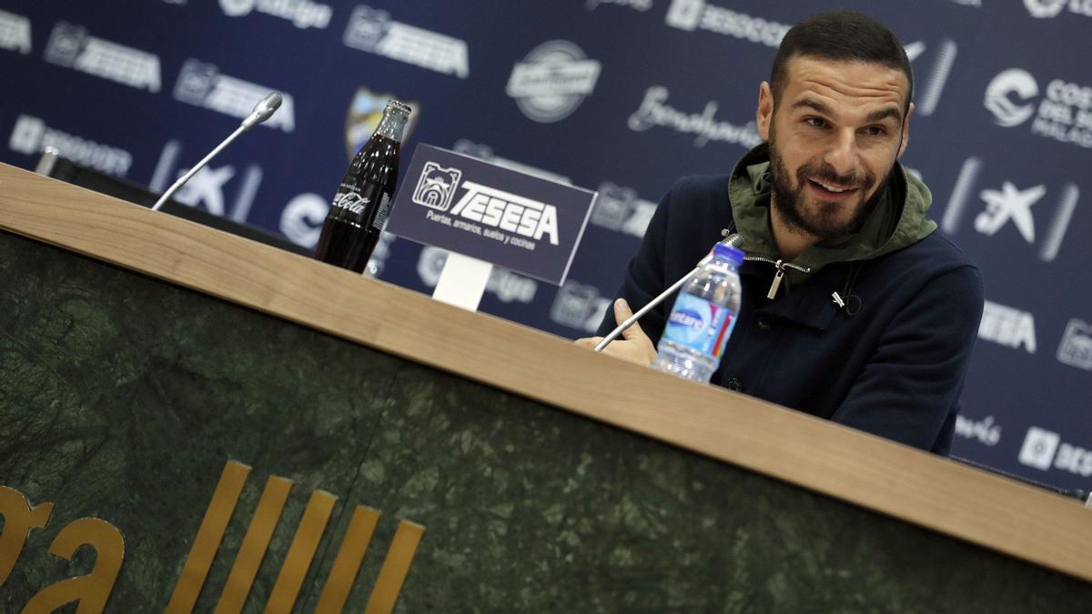 Lombán, en la sala de prensa de La Rosaleda