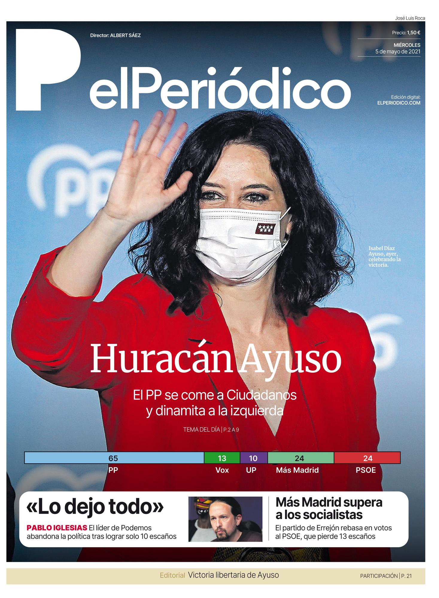 La portada de EL PERIÓDICO del 5 de mayo de 2021