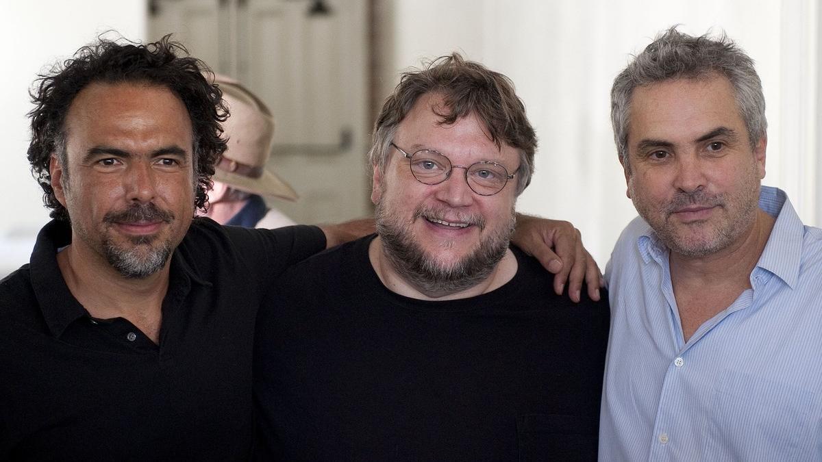 Alejandro González Iñárritu, Guillermo del Toro y Alfonso Cuarón, en Los Ángeles en el 2012.