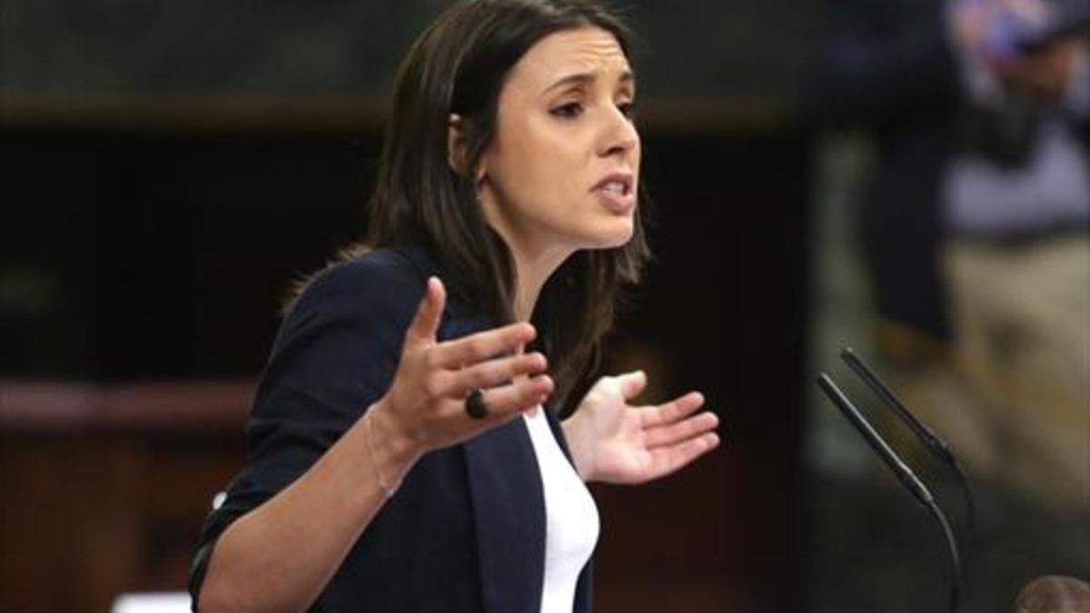 Irene Montero defendió la moción de censura contra Rajoy.