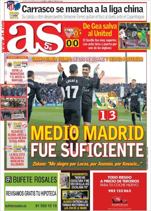 Portadas deportivas del jueves 22 de febrero