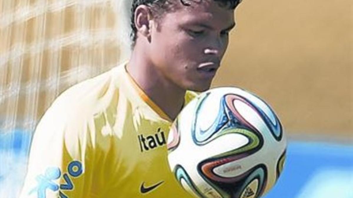 Thiago Silva, en un entrenamiento con la selección de Brasil en Teresópolis.