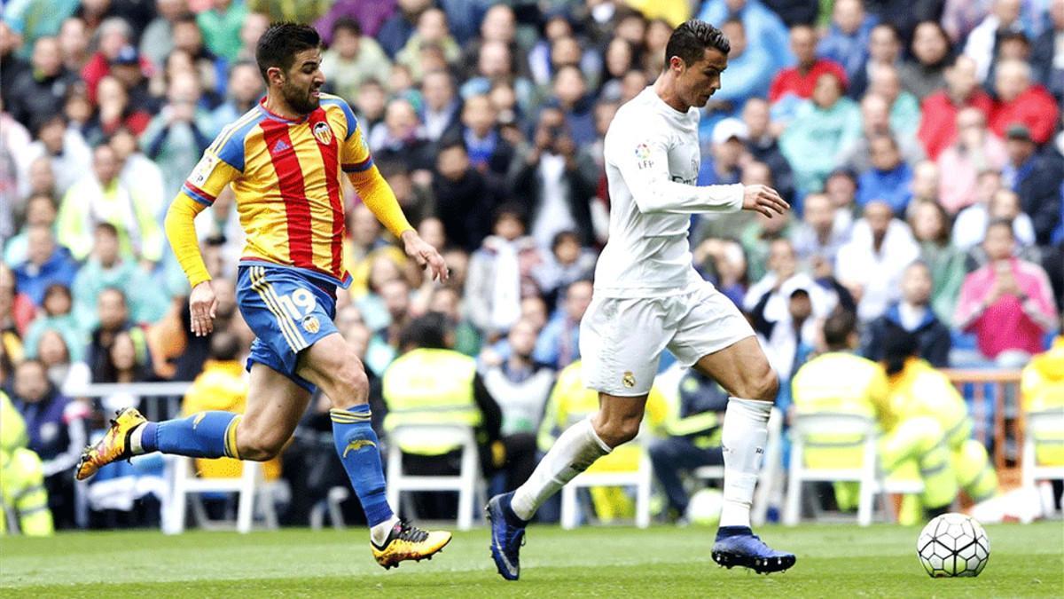 Cristiano frente al Valencia, en el partido de la primera vuelta disputado en el Bernabéu