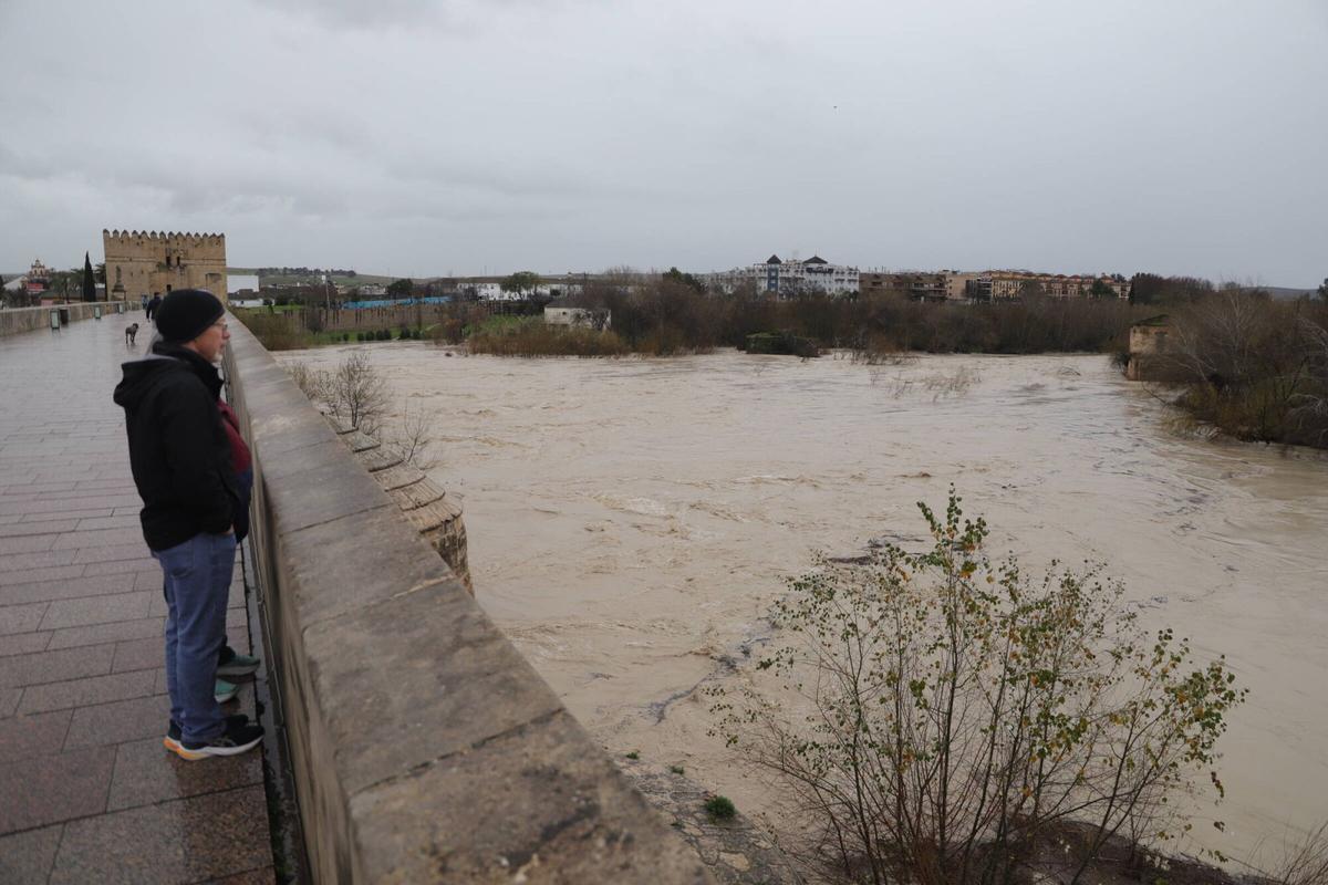 El río Guadalquivir se desborda a su paso por el puente romano debido a las intensas precipitaciones de la borrasca Leonardo. Córdoba, España, 4 de febrero de 2026.