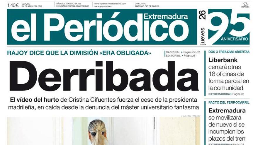 Esta es la portada de EL PERIÓDICO EXTREMADURA correspondiente al día 26 de abril del 2018