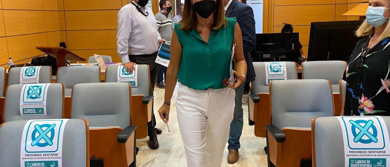 Lola García, vicepresidenta del Cabildo majorero y consejera de Promoción Economica, en el salón de plenos. | | ONDA FTVA.