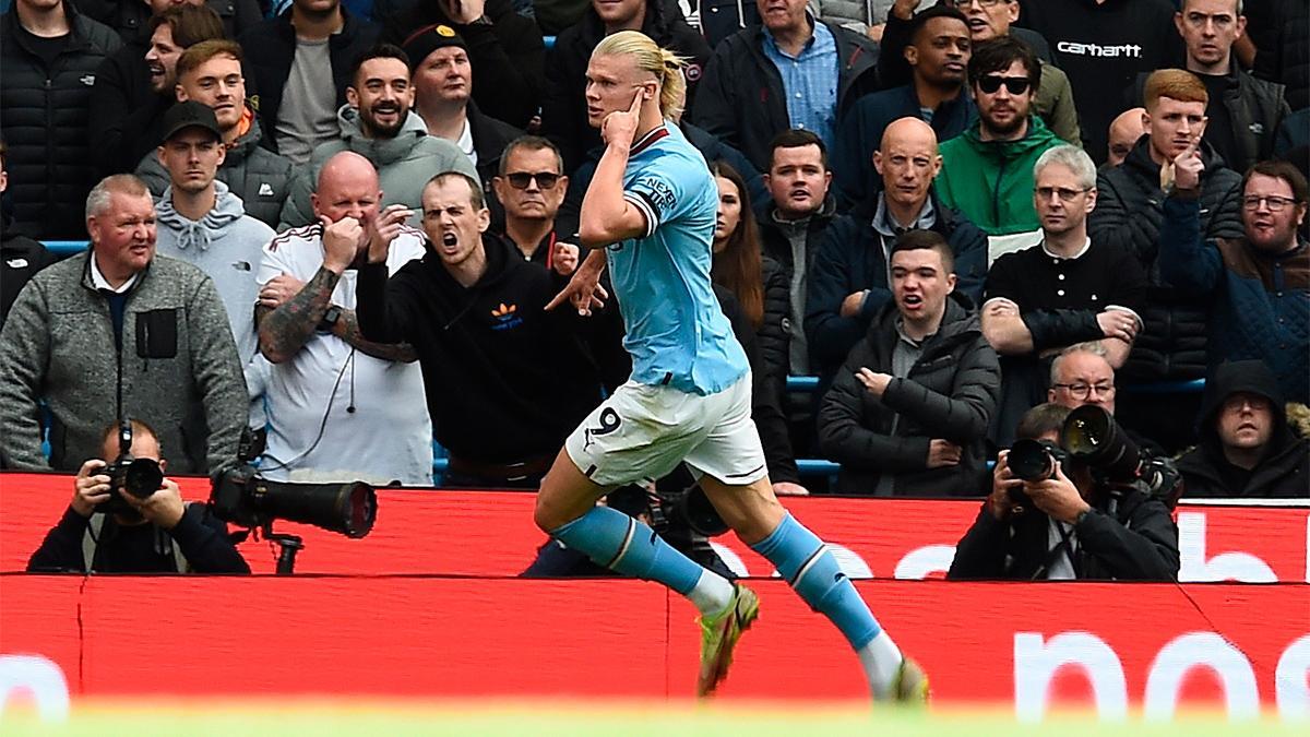 Haaland celebra uno de sus tantos ante el United