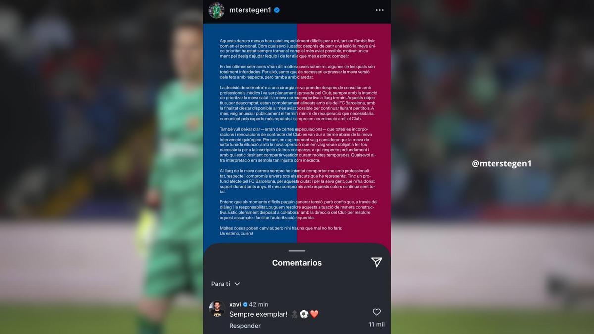 La respuesta de Xavi Hernández al comunicado de Ter Stegen
