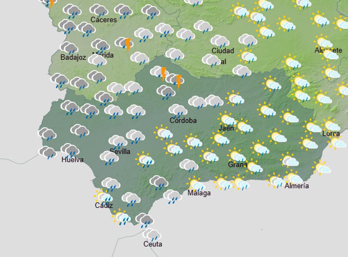 Previsión de Aemet en Andalucía para el domingo.