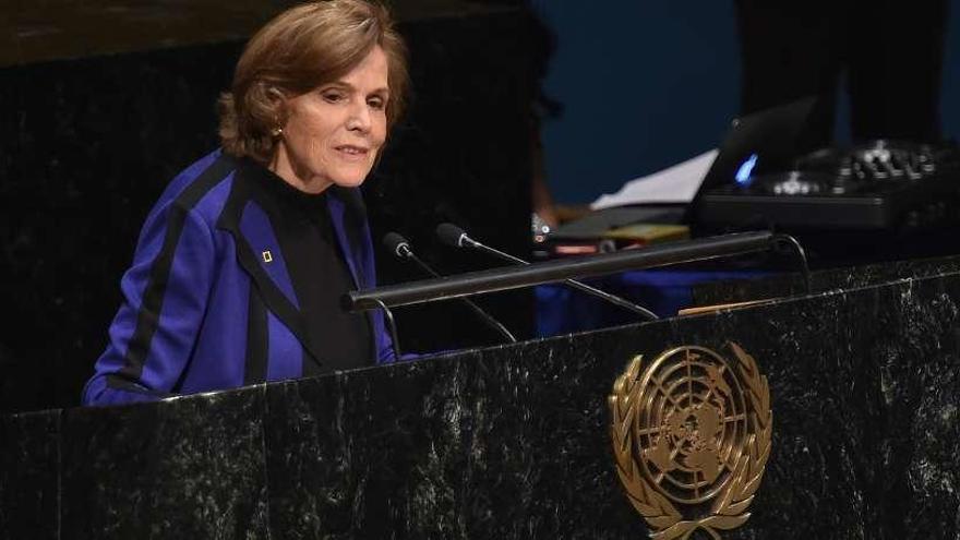 Sylvia A. Earle , durante su intervención en 2015 ante Naciones Unidas. // Reuters