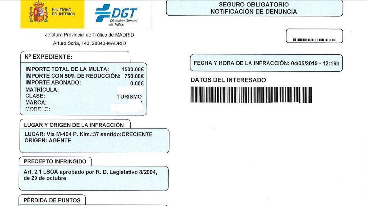 Multa de tráfico de la DGT